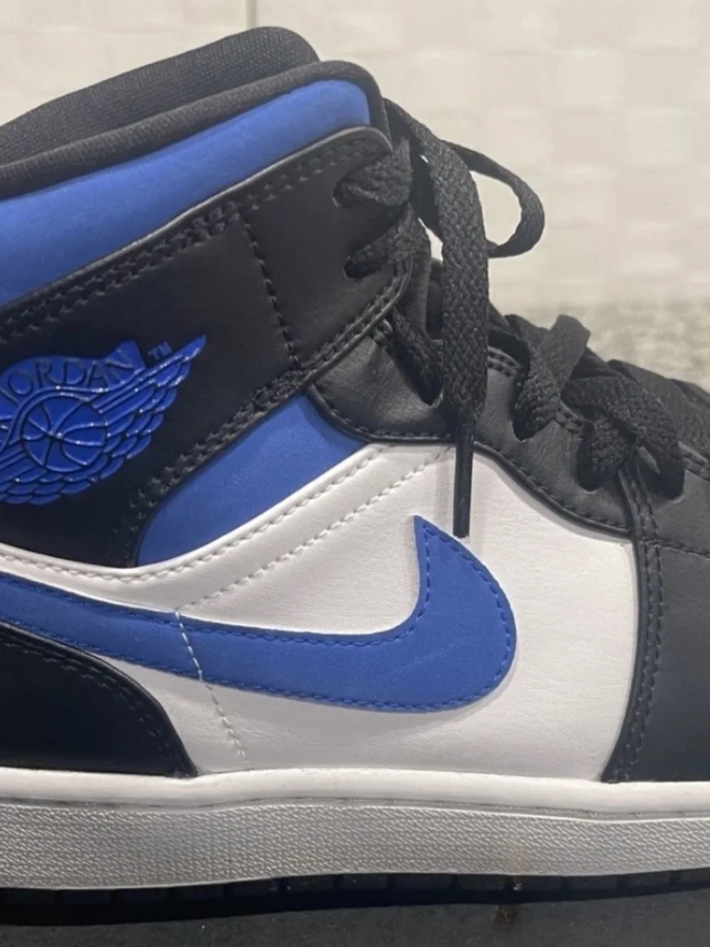 Jordan Air Jordan 1 Mid Racer Blue Black White Colorblock Sneaker Size 10 W/Box